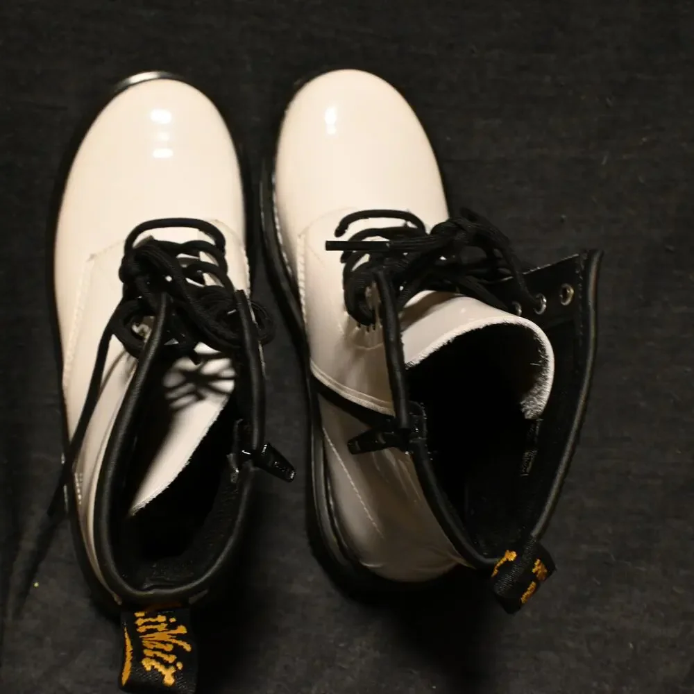 Dr. Martens Youth 5 (Women's 6) White Leather Combat Boots Lace Side Zip 1460Y